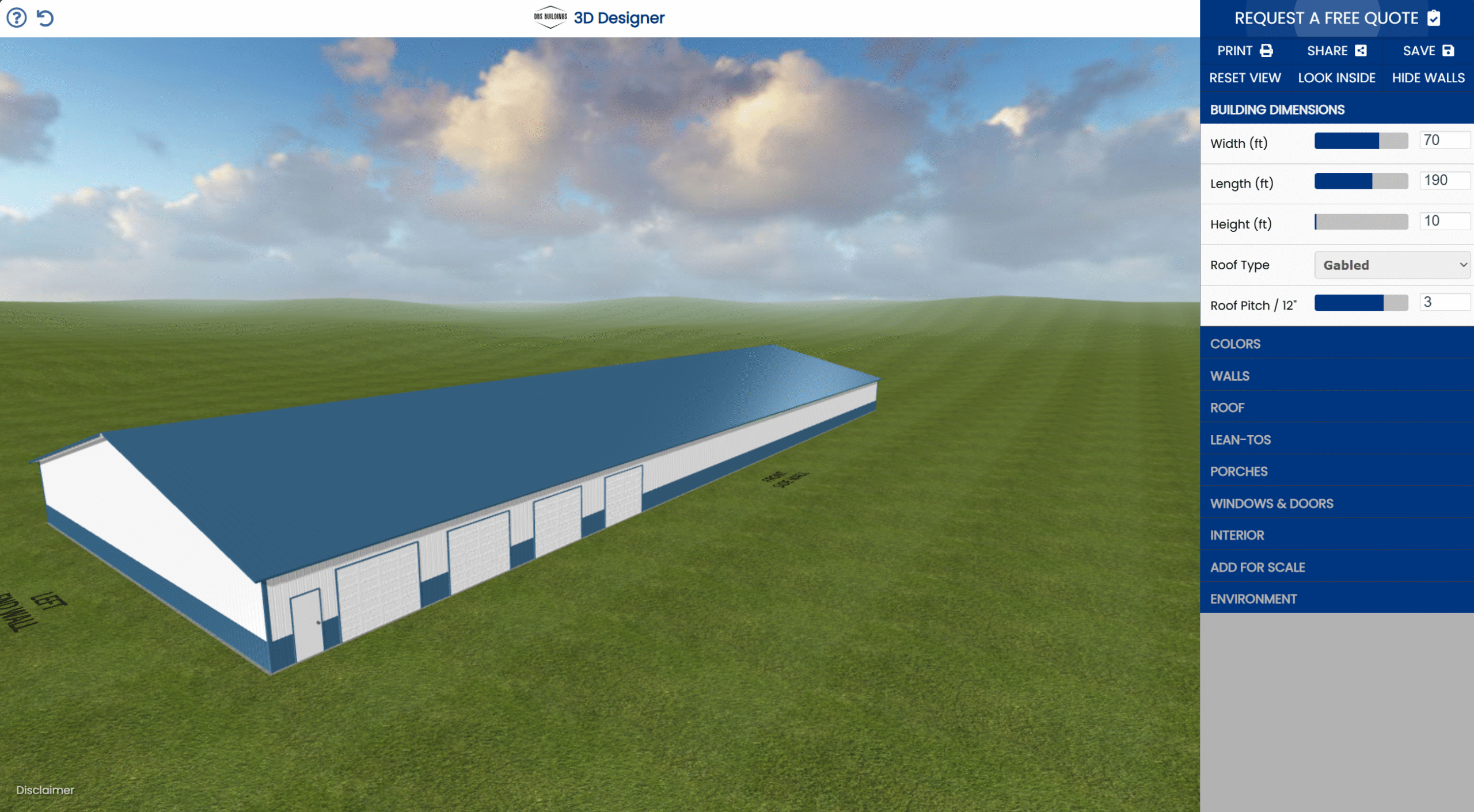 3D metal building designer interface